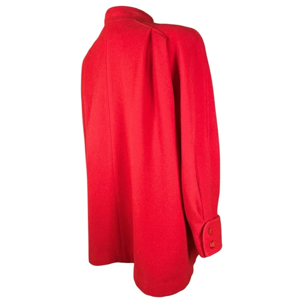 100% Wool Swing Coat Cape coat, size unknown. Vintage red stand up high collar - Picture 10 of 16